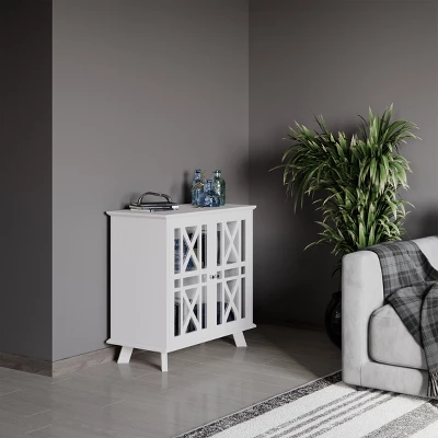 Buffet Cabinet With X-Pattern Doors – Entryway Table With Glass Display Cabinet For Kitchen, Bathroom Or Living Room Storage By Lavish Home (White) 6 Buffet Cabinet With X-Pattern Doors – Entryway Table With Glass Display Cabinet For Kitchen, Bathroom Or Living Room Storage By Lavish Home (White) - Image 6