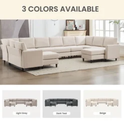 Hyleory Spacious 12-Seater U-Shaped Modular Sofa With Ottomans,Relaxed Style, Reconfigurable Design 24 Hyleory Spacious 12-Seater U-Shaped Modular Sofa With Ottomans,Relaxed Style, Reconfigurable Design -Baxton Studio Sale Shop GUEST d1ebbe6d c20e 413f 9d61 eb5de2430367