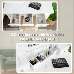 Tangkula Rotatable Mirror Vanity Set Makeup Dressing Table And Stool W/ 5 Drawers 12 Tangkula Rotatable Mirror Vanity Set Makeup Dressing Table And Stool W/ 5 Drawers -Baxton Studio Sale Shop GUEST d21d6f65 cf1f 4a06 a9c3 51f3049448f9