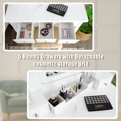 Tangkula Rotatable Mirror Vanity Set Makeup Dressing Table And Stool W/ 5 Drawers 5 Tangkula Rotatable Mirror Vanity Set Makeup Dressing Table And Stool W/ 5 Drawers - Image 5