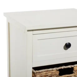 Farmhouse Wood And Wicker Basket Side Table White - Olivia & May -Baxton Studio Sale Shop GUEST d22d9a55 c116 47bf 98e1 949c0b81508c