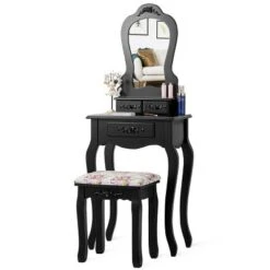 Costway Vanity Wood Makeup Dressing Table Stool Jewelry Desk Black -Baxton Studio Sale Shop GUEST d28d14f0 07ed 4790 8d68 b75ce792ffd3