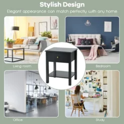 Costway 2PCS End Table Nightstand Storage Display Drawer Shelf Beside Table WhiteBlack -Baxton Studio Sale Shop GUEST d28e71e7 43bf 4eda b2bf 676020fd508b