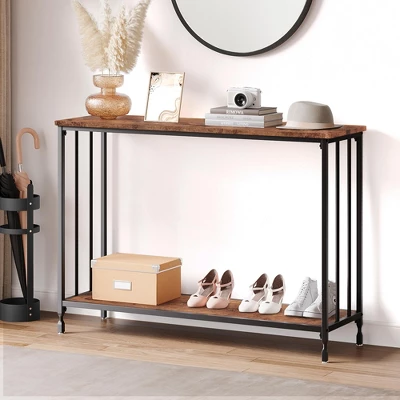 Narrow Entryway Table, Console Table With Storage Shelves, Thin Behind Couch Table, Skinny Sofa Table, Gray Entry Tabley 5 Narrow Entryway Table, Console Table With Storage Shelves, Thin Behind Couch Table, Skinny Sofa Table, Gray Entry Tabley - Image 5