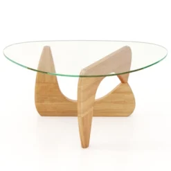 Tangkula Triangle Coffee Table W/ Tempered Glass Top & Adjustable Rubber Wood Base -Baxton Studio Sale Shop GUEST d2e0b52c a204 4c53 889d e936ead83b83