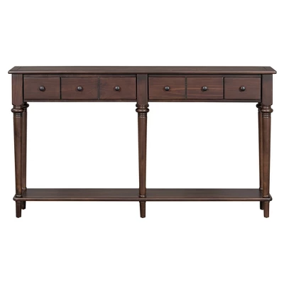 59.8"W Retro Console Table With 4 Drawers And Open Shelf, Perfect For Entryways, Living Room And Hallways - ModernLuxe 8 59.8"W Retro Console Table With 4 Drawers And Open Shelf, Perfect For Entryways, Living Room And Hallways - ModernLuxe - Image 8