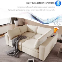 105.9" Upholstered Modular Sofa With USB Charge Ports, Wireless Charging And Built-in Bluetooth Speaker-ModernLuxe -Baxton Studio Sale Shop GUEST d37c8a15 681a 4ee2 82a1 e888ba7d9134