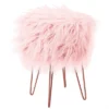 BirdRock Home Faux Fur Foot Stool Ottoman With Hair Pin Legs - Pink