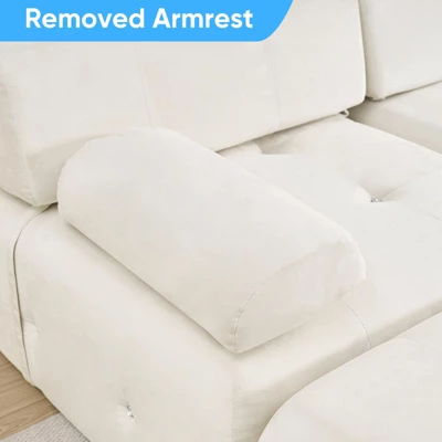 Mjkone L-Shaped Velvet 3-Seater Modular Sectional Sofa With Ottoman, Convertible Sofa Couches With Rivet Trim 11 Mjkone L-Shaped Velvet 3-Seater Modular Sectional Sofa With Ottoman, Convertible Sofa Couches With Rivet Trim - Image 11