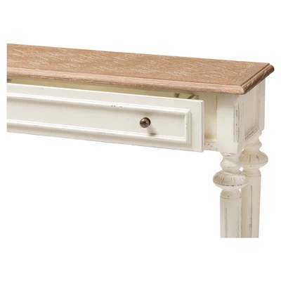 Marquetterie French Provincial Style Weathered Oak Wash And Distressed Wood Finish Two - Tone Console Table - White - Baxton Studio 2 Marquetterie French Provincial Style Weathered Oak Wash And Distressed Wood Finish Two - Tone Console Table - White - Baxton Studio - Image 2