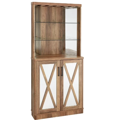 Home Source Grey Wash Corner Bar Cabinet With Mirrored Panels 8 Home Source Grey Wash Corner Bar Cabinet With Mirrored Panels - Image 8