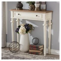Marquetterie French Provincial Style Weathered Oak Wash And Distressed Wood Finish Two - Tone Console Table - White - Baxton Studio 7 Marquetterie French Provincial Style Weathered Oak Wash And Distressed Wood Finish Two - Tone Console Table - White - Baxton Studio -Baxton Studio Sale Shop GUEST d46a293a 4a48 46be a4ed ddcf14fae82f