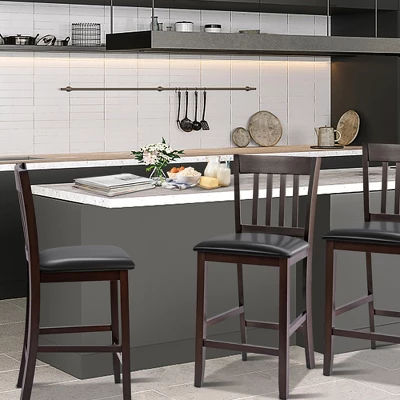 Costway Set Of 2 Bar Stools Counter Height Chairs W/ PU Leather Seat Espresso 1 Costway Set Of 2 Bar Stools Counter Height Chairs W/ PU Leather Seat Espresso