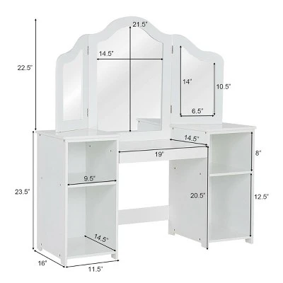 Costway Vanity Table Set Makeup Dressing Kids Girls Study Table Tri Folding Mirror 3 Costway Vanity Table Set Makeup Dressing Kids Girls Study Table Tri Folding Mirror - Image 3