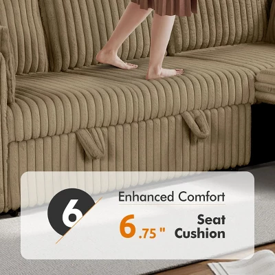 CLIHOME 58" Chenille Plush Sleeper Sofa Bed For 3-seat Sofa Pullout Sleeper Sofa Couches With 2 Pillows For Living Room, Corduroy 3 CLIHOME 58" Chenille Plush Sleeper Sofa Bed For 3-seat Sofa Pullout Sleeper Sofa Couches With 2 Pillows For Living Room, Corduroy - Image 3