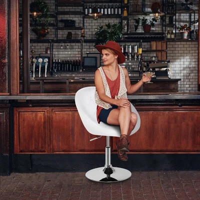 Costway 1PC Adjustable Modern Swivel Round Tufted Back Accent Chair PU Leather 1 Costway 1PC Adjustable Modern Swivel Round Tufted Back Accent Chair PU Leather