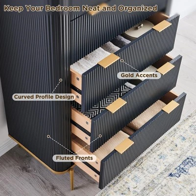 SinCiDo Modern Fluted Drawer Dresser, Gold Accents, Wood TV Stand & Storage Dressers Organizer For Bedroom, Living Room 2 SinCiDo Modern Fluted Drawer Dresser, Gold Accents, Wood TV Stand & Storage Dressers Organizer For Bedroom, Living Room - Image 2