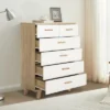 Modern 6 Drawer Dresser With Solid Wood Legs And Handles, White + Oak - ModernLuxe