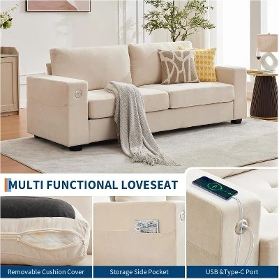 90'' Loveseat Sofa Modern Chenille Upholstered Love Seat Featuring USB Charging Ports 4 90'' Loveseat Sofa Modern Chenille Upholstered Love Seat Featuring USB Charging Ports - Image 4