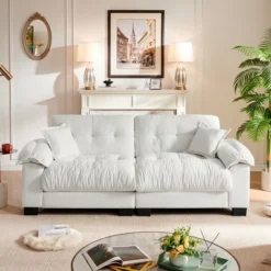 91.5"Chenille Deep Seat Sofa Couch With 2 Throw Pillows-Morden Fort -Baxton Studio Sale Shop GUEST d68e46aa 8b10 4fb1 b149 452db5e8963c