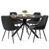 43'' Jones Solid Black Grain Round Dining Table With 4 Upholstered Faux Leather Tiny Armchairs With Metal Legs-The Pop Maison