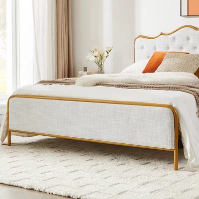 Classic Upholstered Platform Bed With Buckle Backrest, Metal Frame And Solid Wood Ribs-ModernLuxe 5 Classic Upholstered Platform Bed With Buckle Backrest, Metal Frame And Solid Wood Ribs-ModernLuxe - Image 5