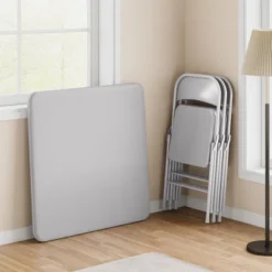 3-Piece Folding Dining Table Set For 2 – Gray Faux Leather Tabletop With 2 Padded Chairs, Space-Saving Modern Square Kitchen & Dining Table -Baxton Studio Sale Shop GUEST d78d92fa 459f 495b b551 260a7523fec4