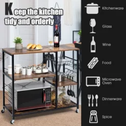 Costway Rolling Industrial Kitchen Baker's Rack Wood Black -Baxton Studio Sale Shop GUEST d798209a cd0c 4bb3 84a2 715326c2175b