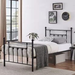 VECELO Twin/Full/Queen Metal Platform Bed Frame With Headboard And Footboard, Industrial Bed Frame, No Box Spring Needed, Storage Space 18 VECELO Twin/Full/Queen Metal Platform Bed Frame With Headboard And Footboard, Industrial Bed Frame, No Box Spring Needed, Storage Space -Baxton Studio Sale Shop GUEST d820880e af0a 42dd 9af7 7d3e451fb648