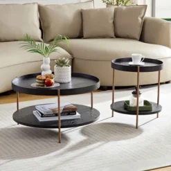 2-Piece Modern Nesting Coffee Table Set With 2-Tier MDF Top And Metal Legs,Round End Side Tables For Living Room-Baofuwish -Baxton Studio Sale Shop GUEST d8208821 b6af 499c 95a1 059bd921d639