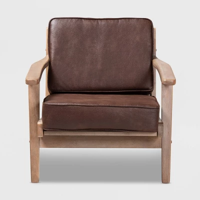 Sigrid Faux Leather Upholstered Wood Armchair Dark Brown/Antique Oak - Baxton Studio 1 Sigrid Faux Leather Upholstered Wood Armchair Dark Brown/Antique Oak - Baxton Studio