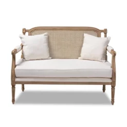 Clemence Upholstered Whitewashed Wood Sofa Loveseat Ivory/Oak - Baxton Studio -Baxton Studio Sale Shop GUEST d94fa4f6 a255 4ee1 9ed4 ec507c7e71f5