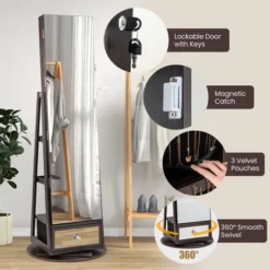 Tangkula 360° Swivel Jewelry Cabinet W/ Mirror Jewelry Storage Organizer Built-in Lights Dark Brown 13 Tangkula 360° Swivel Jewelry Cabinet W/ Mirror Jewelry Storage Organizer Built-in Lights Dark Brown -Baxton Studio Sale Shop GUEST d9569cbd 6c63 4511 b886 96fee9173a54