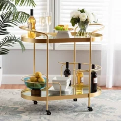 Kamal Glam Brushed Metal And Mirrored Glass 2 Tier Mobile Wine Bar Cart Gold - Baxton Studio 29 Kamal Glam Brushed Metal And Mirrored Glass 2 Tier Mobile Wine Bar Cart Gold - Baxton Studio -Baxton Studio Sale Shop GUEST d97d153f 9a72 407e 8820 5274887d8b57