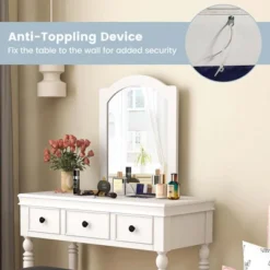 Costway Vanity Table Set Makeup Desk Cushioned Stool 3 Drawer Large Mirror White/Walnut -Baxton Studio Sale Shop GUEST d9b754a4 4480 4736 ba2b e78641b30afc