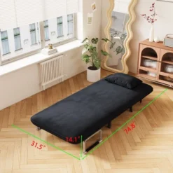 CAVINAS Convertible Sofas, Velvet Loveseat Sofa Bed, Tri-Fold Sofa Bed With Adjustable Backrest & Pillow, Leisure Chaise Lounge Couch For Living Room -Baxton Studio Sale Shop GUEST d9c5129c 5286 42fa bbdc 9e68d071845d