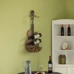VintiquewiseBlack Metal Guitar Shaped Wine Rack Holder For Living Room, Dining, Or Entryway -Baxton Studio Sale Shop GUEST d9c797df b100 4f9b b7ed a4c5e57f392f
