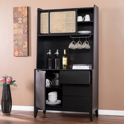 Groveholme Tall Buffet Cabinet With Storage Black/Natural - Aiden Lane 2 Groveholme Tall Buffet Cabinet With Storage Black/Natural - Aiden Lane - Image 2