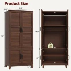 Armoire Wardrobe Closet With 4 Doors,72" Wooden Wardrobe Cabinet With Hanging Rod, Tall Armoire With 18 Adjustable Shelves For Bedroom, Clothes -Baxton Studio Sale Shop GUEST d9e0fa7f 46e9 46ef a74f deef83cbd20f