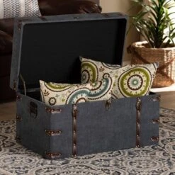 Palma Modern Transitional Fabric Upholstered Storage Trunk Ottoman Gray - Baxton Studio: Cushioned, Antique Brass Latches, No Assembly Required -Baxton Studio Sale Shop GUEST d9ef1613 0d10 439c 80b8 e234101e16ed