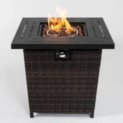 Rattan Fire Table, Square Wicker Fire Table, Adjustable Flame Outdoor Woven Rattan Fire Pit For Backyard, Garden -Baxton Studio Sale Shop GUEST da3788f0 e156 4c5a 9b83 b98fe89607ee