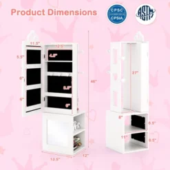 Infans Kids Jewelry Cabinet Standing Children Jewelry Organizer With Full-Length Mirror