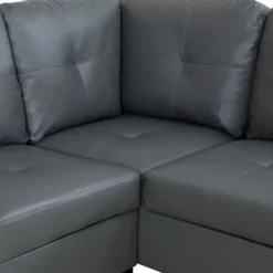 Dark Gray Semi-PU Leather Sectional Sofa - Modern L-Shaped Design, Tufted Cushions, Decorative Pillows, Storage Ottoman -Baxton Studio Sale Shop GUEST dac4a466 6389 461e a10b 99071acdd971