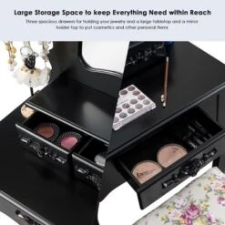 Costway Vanity Wood Makeup Dressing Table Stool Jewelry Desk Black -Baxton Studio Sale Shop GUEST dad67628 ff91 4895 b9a8 29dbe462943a