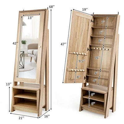 Costway Jewelry Cabinet Large Full Length Armoire 2-in-1 Stand Mirror Organizer 1 Costway Jewelry Cabinet Large Full Length Armoire 2-in-1 Stand Mirror Organizer