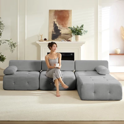 Mjkone L-Shaped Velvet 3-Seater Modular Sectional Sofa With Ottoman, Convertible Sofa Couches With Rivet Trim 17 Mjkone L-Shaped Velvet 3-Seater Modular Sectional Sofa With Ottoman, Convertible Sofa Couches With Rivet Trim - Image 17
