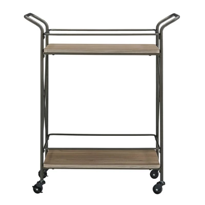 Keene Bronze Finish And Wood Double Cross Bar Cart Bronze/Walnut - Inspire Q 2 Keene Bronze Finish And Wood Double Cross Bar Cart Bronze/Walnut - Inspire Q - Image 2