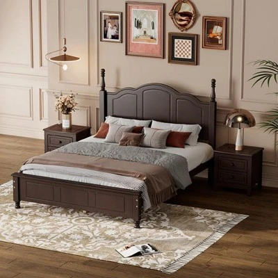 3-Pieces Bedroom Sets,Queen Size Wood Platform Bed, Two Nightstands With 2 Drawers For Each-Cuddlewood 2 3-Pieces Bedroom Sets,Queen Size Wood Platform Bed, Two Nightstands With 2 Drawers For Each-Cuddlewood - Image 2