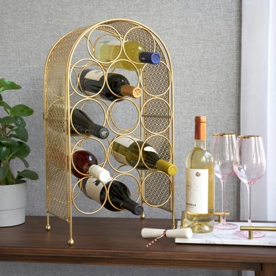 Twine Trellis Wine Rack, Holds 14 Bottles, Gold Countertop Wine Storage, Cast Iron 1 Twine Trellis Wine Rack, Holds 14 Bottles, Gold Countertop Wine Storage, Cast Iron
