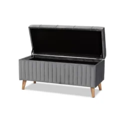 Hanley Velvet Fabric Upholstered And Wood Storage Ottoman - Baxton Studio